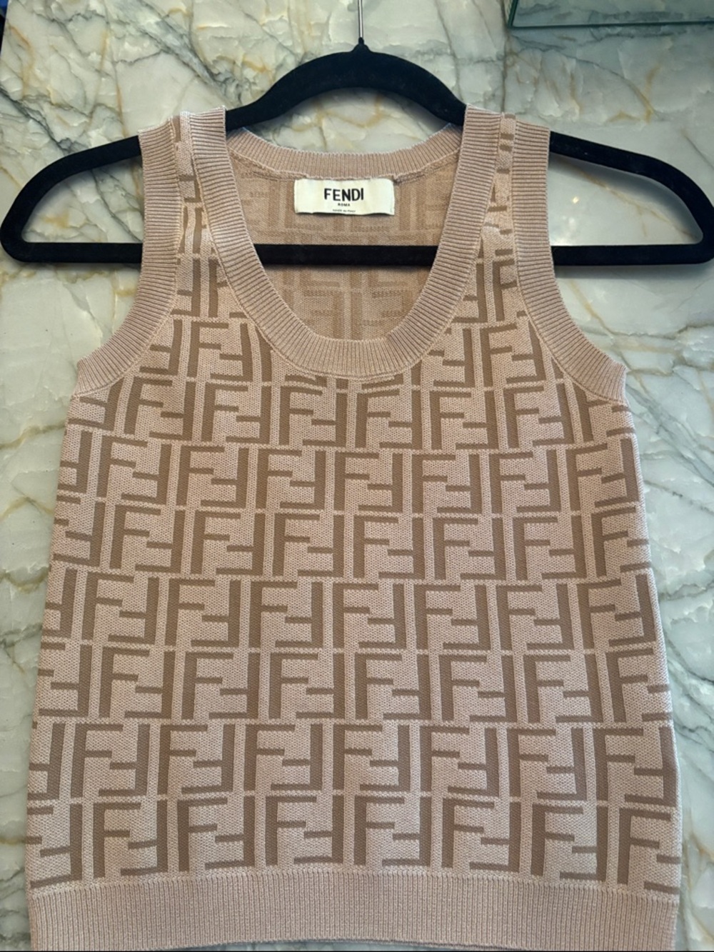 Fendi Beige Pink FF Jacquard Knit Tank